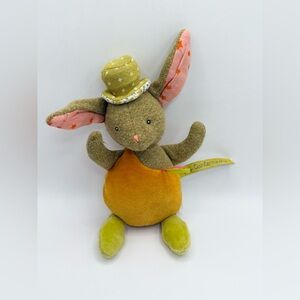MOULIN ROTY Les Tartempois Rabbit Rattle 7" Small Plush Baby Toy Bunny
